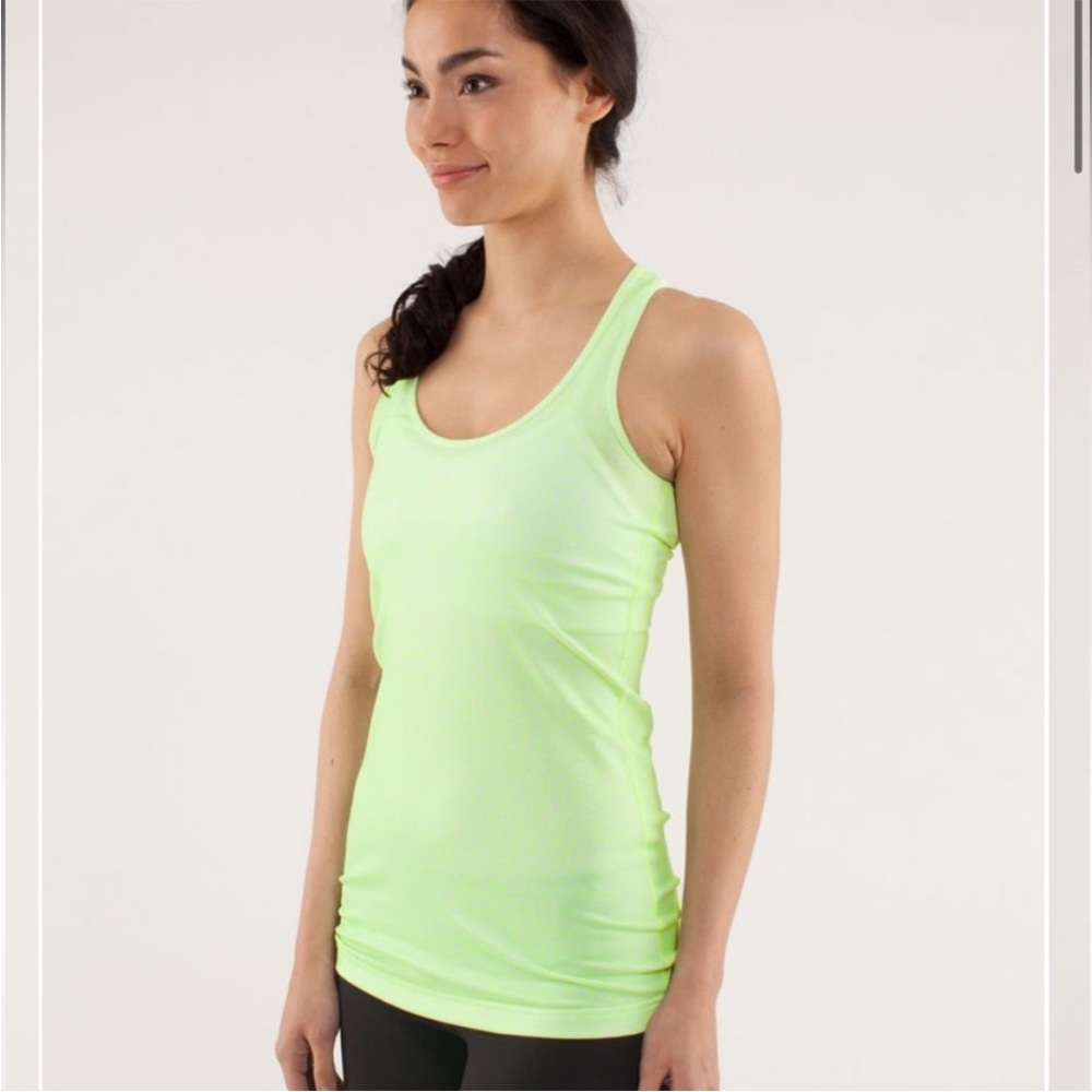 ladies Reversible Racerback Lululemon. Petit Dot Faded Zap lime bright green top